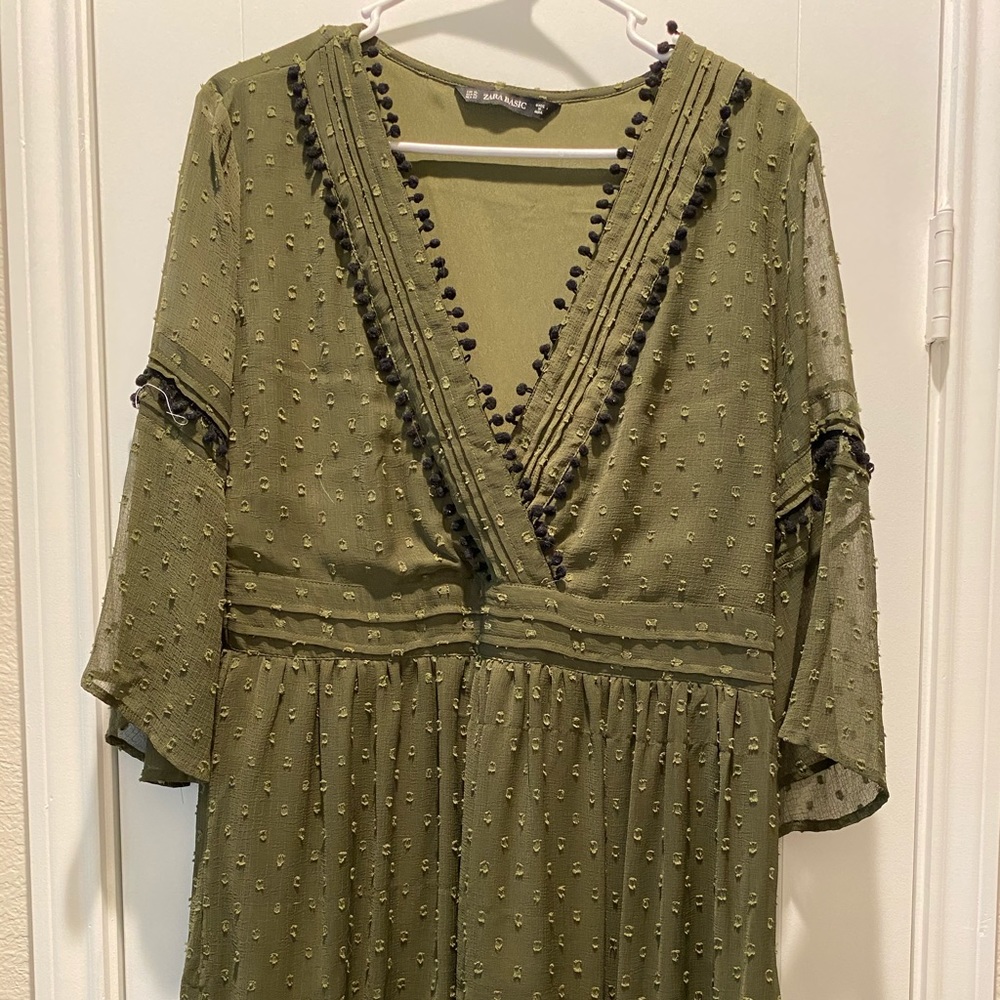 Hunter green Zara tunic with black detail
